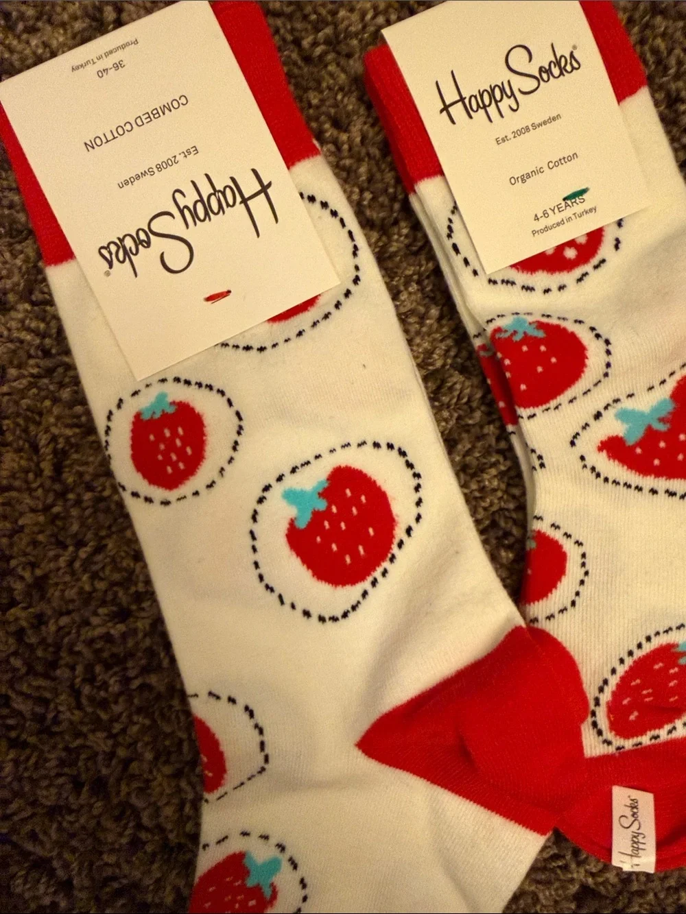 New Happy Socks white strawberry print mommy and me socks